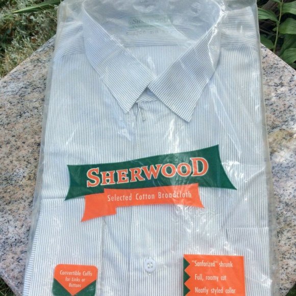 New Men's Sherwood Dress Casual Pin-Stripe Broadcloth Sanforized Shirt Sz 15 1/2 - Picture 2 of 11